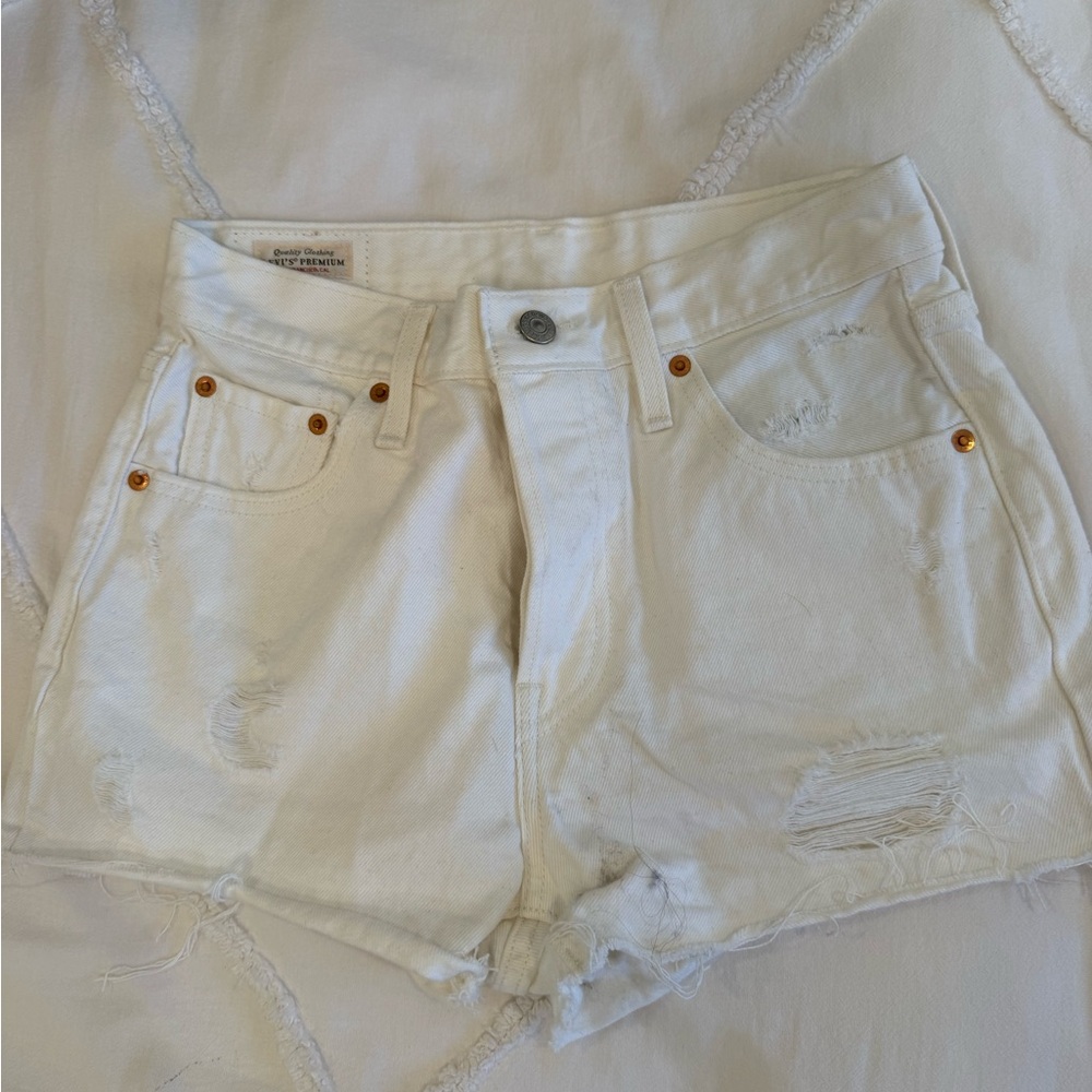 Levi's White Distressed Jean Shorts